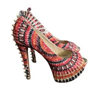 Wild Pair Alaina‎ Pink Orange Geometric Studded High Heel Stiletto Size 7.5